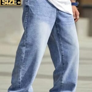 Light Blue Jeans Men Relaxed Fit Loose Denim Pants Casual Streetwear Plus Size Big Tall Men's Ready Stock